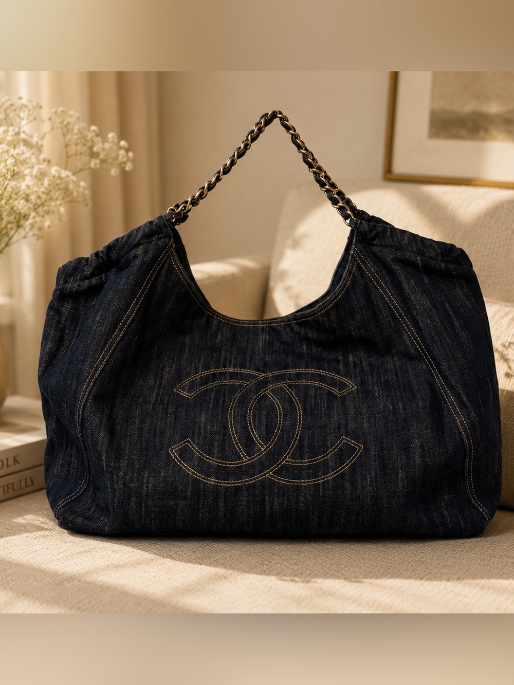 Chanel Makeup Bag Denim Extra Large With Denim Pouch (20” x 13”)